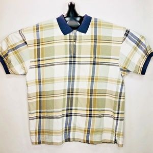 Nautica Vintage Short Sleeve Polo Shirt Plaid Blue